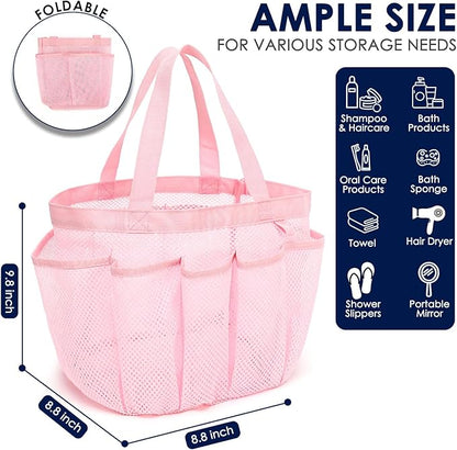 GYEUKHAM Mesh Shower Caddy Portable for College Dorm, Quick Dry Hanging Shower Bag with 8 Pockets, Bathroom Tote Organizer for Gym, Travel, Camping, Pink