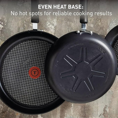 T-fal Ultimate Hard Anodized Nonstick Fry Pan Set 2 Piece, 10, 12 Inch, Oven Broiler Safe 400F, Cookware, Pots and Pans Set Non Stick, Kitchen Frying Pans, Cooking Skillets, Dishwasher Safe, Grey