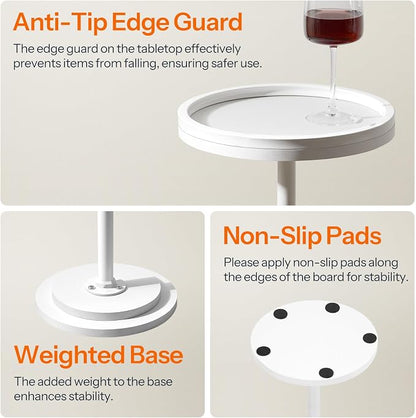 HOOBRO Small Round Side Tables, Set of 2, Drink Tables, Coffee Martini Tables with Pedestal Accent for Small Spaces in Living Room, Bedroom, Sofa Couch, White WW168BZP201