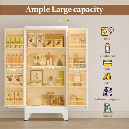 GAIOUS Metal Kitchen Pantry Cabinet, Storage Cabinets with 2 Door and 3 Adjustable Shelves, White Freestanding Food Storage Cabinet, Steel Cupboard for Kitchen Dinning Room