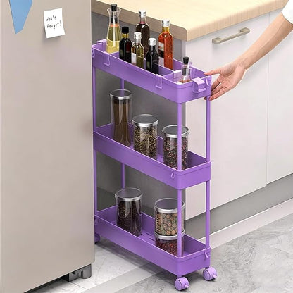 SPACELEAD Slim Storage Cart 3 Tier,Bathroom Organizer Rolling Utility,Mobile Shelving Unit Slide Out for Office, Kitchen, Laundry Room & Narrow Places,Purple