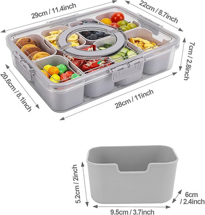 shopwithgreen 2Pcs Snackle Box Container, Divided Serving Tray with Lid and Handle, Snack Box Container Food Platter Charcuterie for Party, Veggies, Snack, Fruit, Nuts, Entertaining, Picnic,Gray