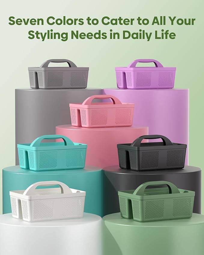 4 Pack Portable Shower Caddy, Integrated Handle, Reinforced Plastic, Quick-Dry Ventilation Holes, Multi-purpose Storage Basket for Home, Dorm and Bathroom, Kitchen, White