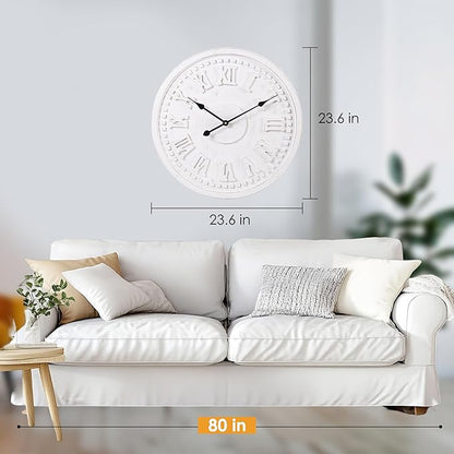 Vintage Wall Clock with Roman Numerals – 24", 30", 36" – Quartz Movement, Black Hands, Distressed Finish, MDF Wood Veneer – Elegant Home Decor, 24"