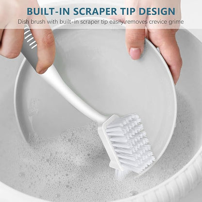 SetSail Dish Brush Set of 3 Piece, Dish Scrub Brush with Long Handle Deep Cleaning Brush with Scraper Tip for Kitchen Dishes Bottle Cup Pot Pan, Grey
