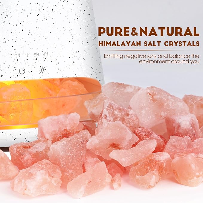 SALKING 2-in-1 Himalayan Salt Lamp & Ultrasonic Essential Oil Diffuser, Aromatherapy Diffuser Cool Mist Humidifier, Salt Therapy Lamp, 100% Pure Himalayan Salt, Ambient Glow, 150ml (Off-White)