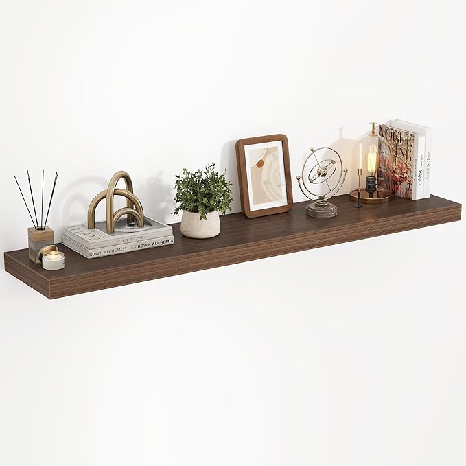 Acovy 40 Inch Floating Shelves, 3D Textured Wood Grain, 40"x9.25"x1.5" Inch Deep Floating Shelves for Wall, Wooden Shelves for Bathroom, Bedroom, Living Room, Walnut, 1 Piece