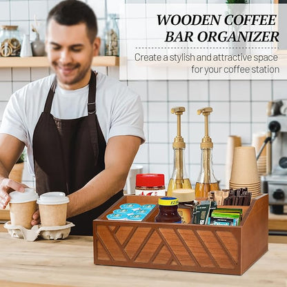 ugiftt Coffee Station Organizer for Counter, Wood Pods Holder Storage Basket, Tea Condiment Storage Organizer, Rustic Coffee Bar Decor for Accessories Organizer
