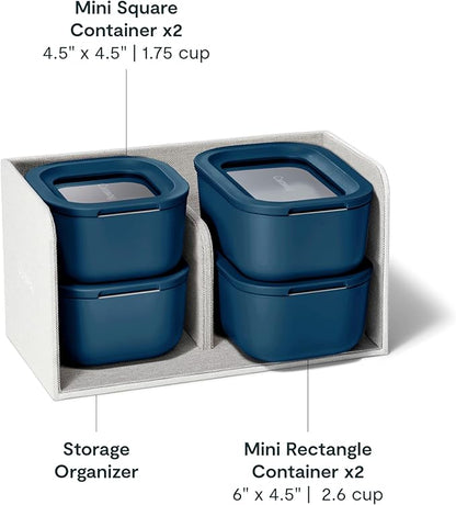 Caraway Mini Food Storage 9pc Set - Glass Storage Containers for Food - Non-Toxic Ceramic-Coated Glass - Air Release Technology - Compact & Stackable Design - Navy