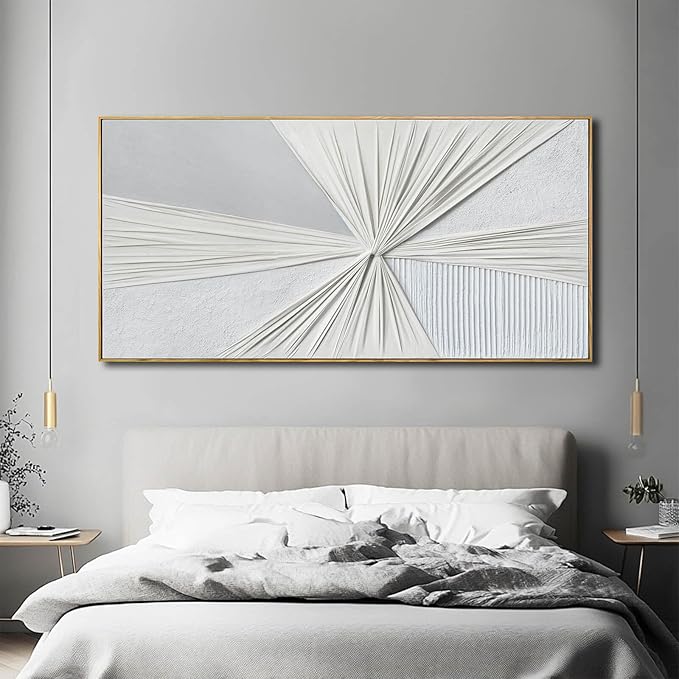 LEVERUP Large Abstract Wall Art White Wall Decorations for Living Room Office Hotel Modern Artwork Home Decor 29x58 Inches Ready to Hang