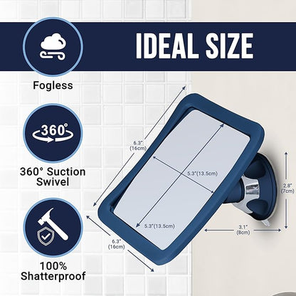 MIRRORVANA Fogless Shower Mirror for Shaving with Upgraded Suction, Anti Fog Shatterproof Surface and 360° Swivel, 6.3" x 6.3" (Blue)