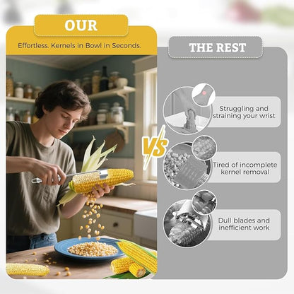Stainless Steel Corn Peeler - Premium Corn Kernel Remover Tool for Corn on The Cob, Cob Corn Stripper, Heavy Duty Stainless Steel Handle, Kitchen Gadget for Home & Professional Use