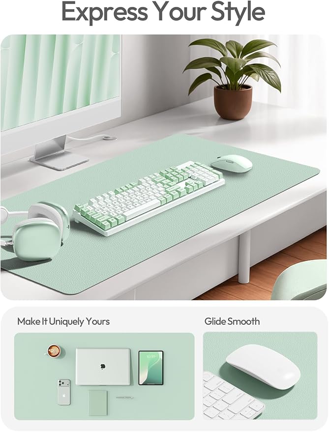 YSAGi Leather Desk Protector, Office Mat, Large Mouse Mat, Non-Slip PU Leather Blotter, Laptop Desk Mat, Waterproof Writing Pad for Office and Home(Pale Green, 42" x 17.2")