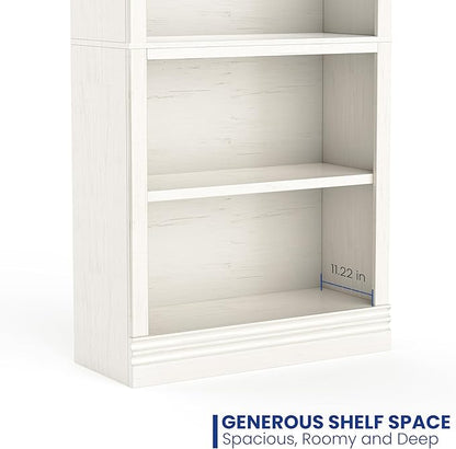 72 in Tall Bookcase, 31.3 in Wide Floor Standing Bookshelf, Open Storage 5-Shelf Bookshelves, Cream White Large Indoor Furniture for Home Office School Library Living Room Bedroom