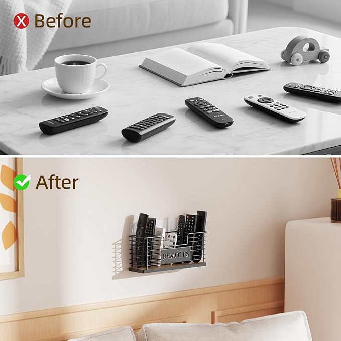 Remote Control Holder, 7-Slot TV Remote Holder Wall Mount, Universal Remote Caddy Large Size Design for Wall Table Living Room Bedroom, Black