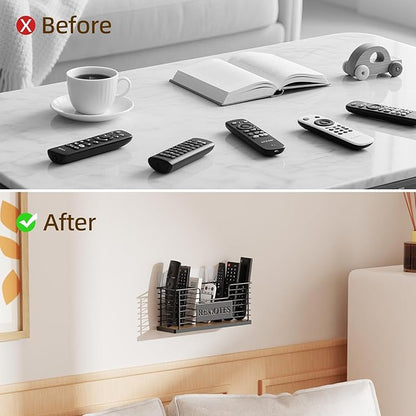 Remote Control Holder, 7-Slot TV Remote Holder Wall Mount, Universal Remote Caddy Large Size Design for Wall Table Living Room Bedroom, Black