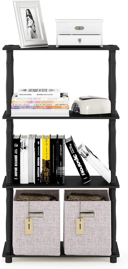 Furinno TURN-N-TUBE Storage Shelves, 4-Tier Book Shelf, Corner Shelf, Toolless Open Shelves, Classic Tubes, for Organization and Storage, Living Room, Home Office, Americano