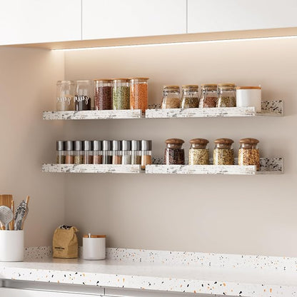 upsimples Floating Shelves for Wall, Wall Shelves for Decor Storage Set of 6, Wall Mounted Wood Shelf for Bedroom, Living Room, Bathroom, Kitchen, Picture Ledge Shelf, Rustic White