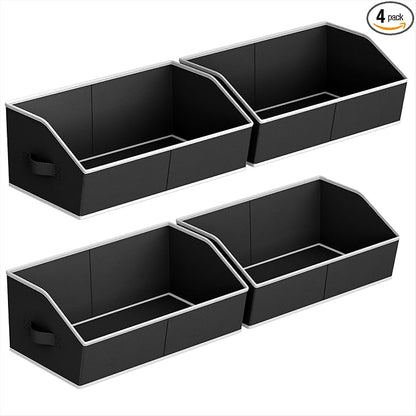 Homsorout Storage Bins for Shelves - Large Trapezoid Closet Shelf Organizer, Fabric Organization Bins with Handles, Storage Baskets for Clothes, Towel, Blanket, 4 Pack, Black