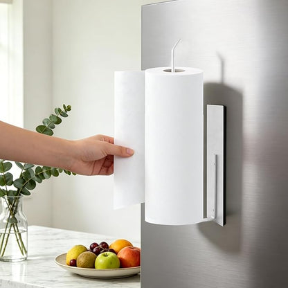 Magnetic Paper Towel Holder for Fridge, Toilet Paper Roll Holder Magnetic Paper Towel Rack Wall Mount Fridge Organizer for Papers Towels Roll Bathroom Toilet Garage RV Decor Kitchen Organization White