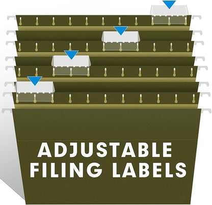 Extra Capacity Hanging File Folders, RAZCC 60 Pack Letter Size Reinforced Hanging Folders with Heavy Duty 2 Inch Expansion for Bulky Files, Filing Cabinet, Adjustable Tabs, Green