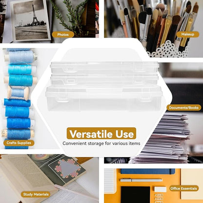 OMNISAFE Plastic Scrapbook Paper Storage Cases, Portable Board Game Storage Cases, Hobby Art Craft Box, Acid-Free Rounded Corner Containers (12"x12" 11"x10" Clear 18Pcs)