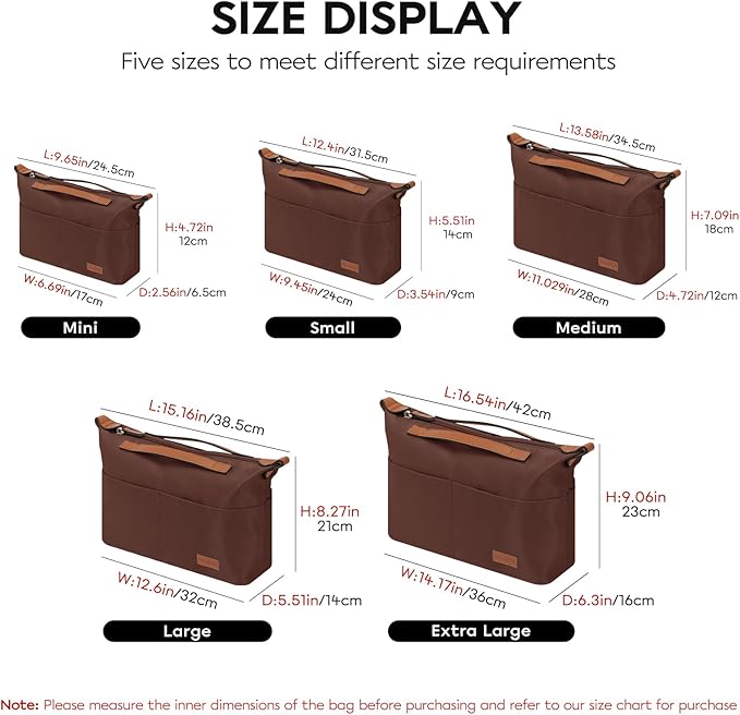 GIVLEFLY Purse Organizer with Zipper Protecting Privacy Multiple Pockets Tote Bag Organizer Inserts Lightweight Handbag Dividers with Handle,Fit for City 23 and Longchamp (Brown,Small)