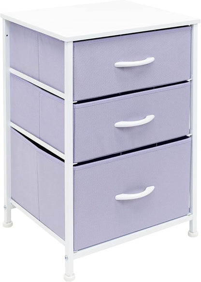 Sorbus Nightstand with 3 Drawers - Furniture Storage Chest Tower Unit for Bedroom, Hallway, Closet, Office Organization - Steel Frame, Wood Top, Pastel Fabric Bin (Purple)