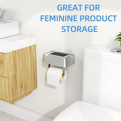 JUYSON Toilet Paper Holder with Shelf Brushed Nickel, Flushable Wipes Dispenser Fits for Bathroom Wipe Storage, Keep Your Wipes Hidden Out of Sight - SUS304 Stainless Steel Wall Mount Organizer