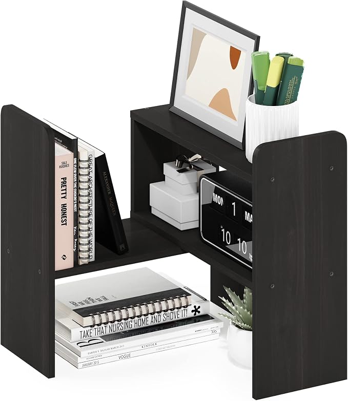 Furinno Classic Desk Organizers and Accessories, Office Organization, Desk Top Book Shelf, for Office Supplies, Office Desk Accessories, Black Espresso