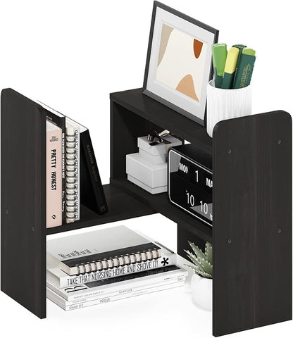 Furinno Classic Desk Organizers and Accessories, Office Organization, Desk Top Book Shelf, for Office Supplies, Office Desk Accessories, Black Espresso