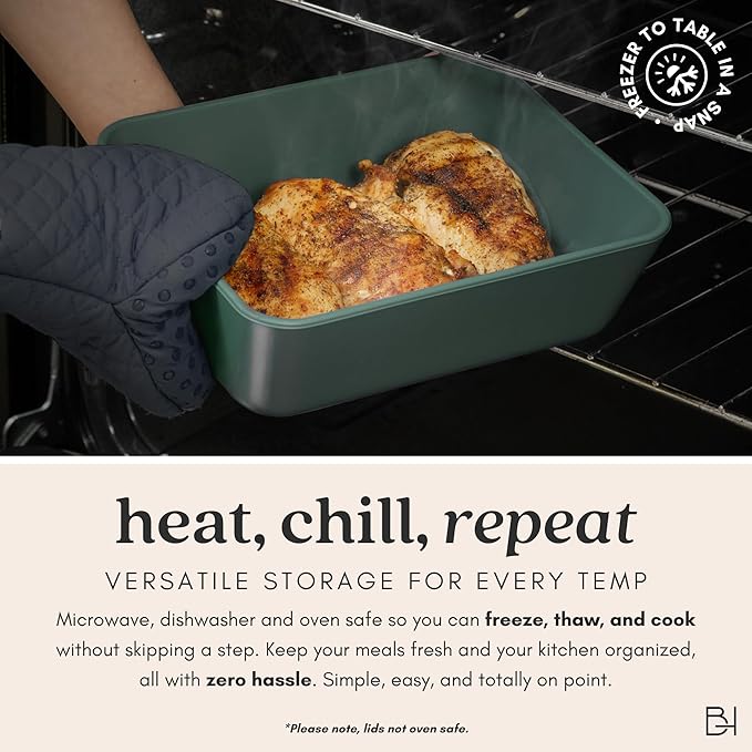 BRIVARA HOME Ceramic Coated Glass Food Storage Container | No PTFE, PFOA, PFAS, and BPA | Reusable Non Toxic Meal Prep Container with Glass Lid | Easy To Store | 2.5 Cup Square [Pine]