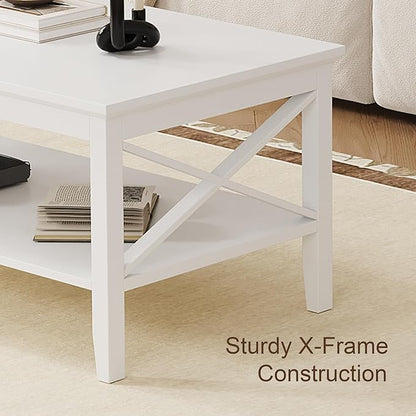 ChooChoo Coffee Table Classic X Design for Living Room, Rectangular Modern Cocktail Table with Storage Shelf, 47 Inch
