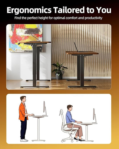 TIQLAB Electric Standing Desk, Adjustable Height Stand up Desk, 63 * 24 Inches Sit Stand Home Office Table with Splice Board, Black Walnut