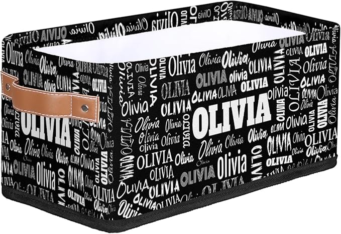 Custom Storage Baskets for Decor with Name, Small Organizer Collapsible Storage Bin with Leather Handle, Toilet Tank, Towel Storage, Entryway, Black
