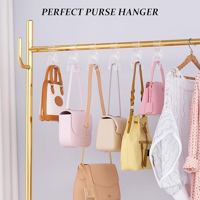 Acrylic Purse Hangers for Closet Organization | Multi-Purpose Durable Hooks for Handbags, Scarves, Hats & Belts (Clear, 12 Pack)