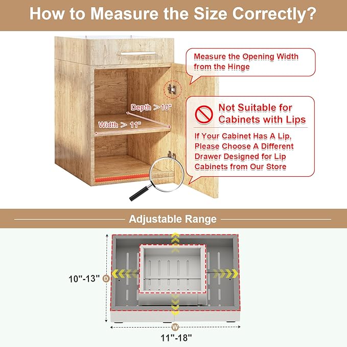 2Pc Pull out Cabinet Organizer,Width (11"-18") and Depth(10"-13"),Expandable With 3 Rails,Cabinet Roll out Drawers,Adjustable Slide out shelves for Kitchen and Pantry,for Cabinets Without Lip,White