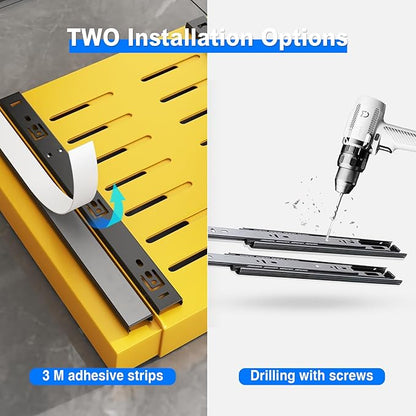 Mustorn 2 Pack Pull Out Cabinet Organizer, Expandable Slide Out Drawers for Kitchen Cabinets Peel and Stick Pullout Drawer Heavy Duty Sliding Shelves for Cupboard, Pantry, Bathroom(16.5" Deep, Yellow)