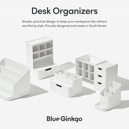 BLUE GINKGO Hive Desk Organizer – Vertical 6-Compartment, Full-drawer Storage – Space-Saving Pen Holder, Stationery Storage – Organizer for Office, School Supplies, Makeup (Made in Korea, White)