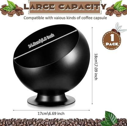 1 Pc Large Capacity Coffee Pod Holder for Countertop, Metal Capsule Organizer for Coffee Bar and Kitchen, Open Storage Bowl for Single-serve Pods (Black)