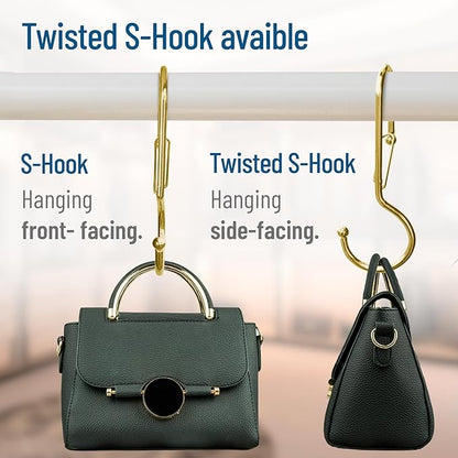 10-Pack Metal S Hooks for Hanging – Heavy-Duty S-Shaped Hook with Safety Buckle – Fits Bars up to 0.8 In – Anti-Drop S-Hooks for Kitchen, Bathroom, Closet & Pot Racks – Gold (Medium)