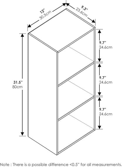 Furinno LUDER Book Shelf, 3-Cube Bookshelf, Bookcase with Open Shelves, 9.3 x 12 x 31.5, for Living Room, Bedroom, Home Office, White/Light Blue