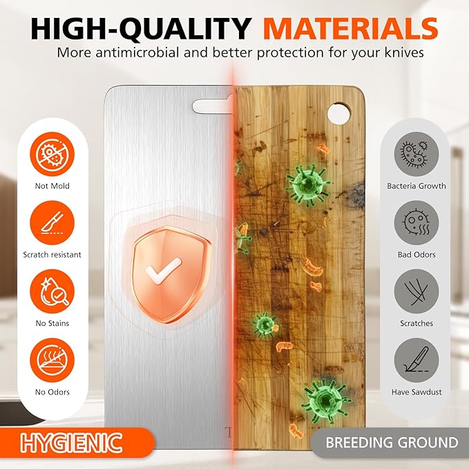 100% Pure Titanium Cutting Boards for Kitchen, Cutting Board Double Sided Food Grade Chopping Boards, Smooth Edge No Hurt, Space Saving Dishwasher Safe, Ideal for Daily Cooking, Cake & Picnic Set of 3