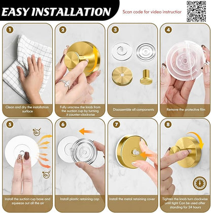 MOTAIPEAK Suction Cup Hooks for Shower,Removable Shower Towel Suction Hooks for Bathroom Wall,Kitchen,Glass,Mirror,Tile to Hang Robes,Loofah-Gold(2-Pack)