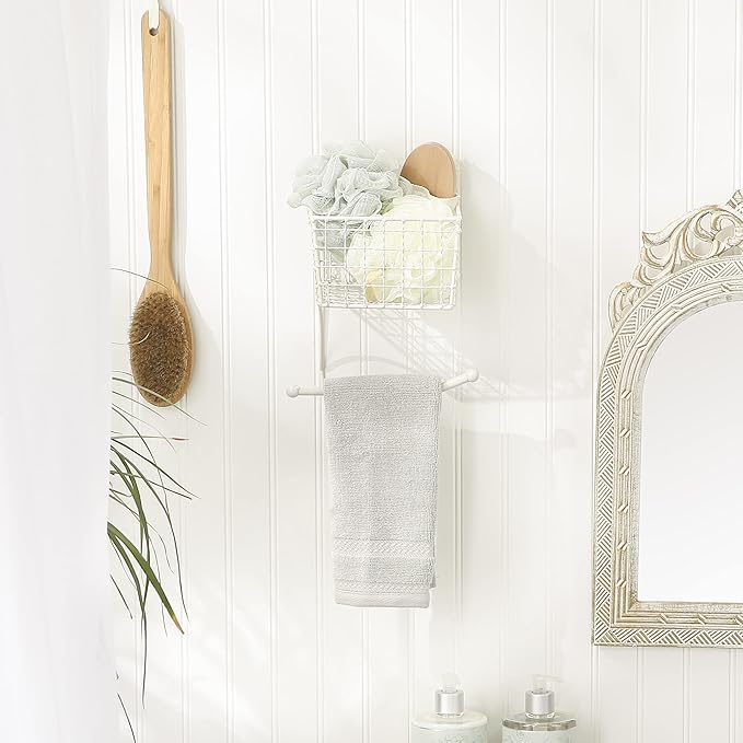 DII Rustic Farmhouse Bathroom Décor, Metal Storage, Toilet Paper Holder, Antique White