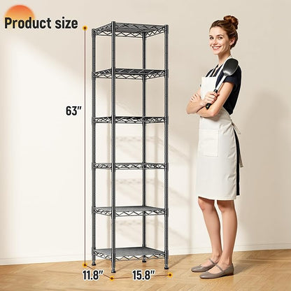 DurayLoly 6 Wire Shelving Metal Shelves Storage Rack:Adjustable Storage Shelves Standing Shelf Units and Narrow Shelf for Laundry Bathroom Kitchen Pantry Closet Office 15.8" w*11.8" D*63" H