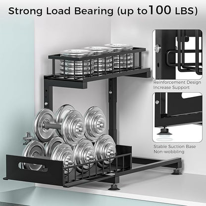 Under Sink Organizer, 2-Tier Premium Metal Pull-Out Racks with Adjustable Height, Heavy Duty Sliding Bin for Bathroom and Kitchen Cabinet Storage, Rust Resistant 1 Pack Black