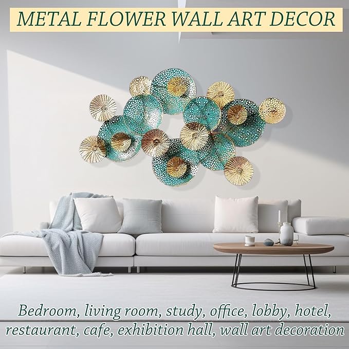 edaknez Large Metal Wall Art, Metal Flower Wall Decor for Living Room, 3D Stacked Leaves Wall Art Decor, Nautical Coastal Outdoor Indoor Wall Decor, Home Decoration (B 47 inch x 27 inch)