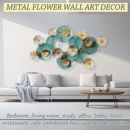 edaknez Large Metal Wall Art, Metal Flower Wall Decor for Living Room, 3D Stacked Leaves Wall Art Decor, Nautical Coastal Outdoor Indoor Wall Decor, Home Decoration (B 47 inch x 27 inch)