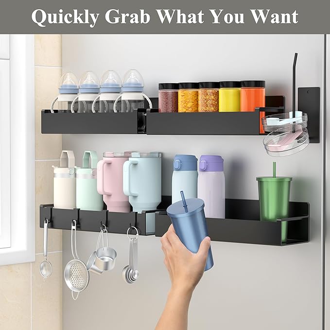 HuggieGems Magnetic Tumbler Organizer, Cup Holder for Fridge, 4 Pack, Black | Quality Material, Ideal for Owala, Stanley, Yeti, HydroJug, Easy to Remove